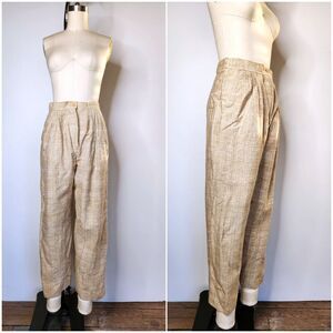 Vintage RAW SILK Beige Pants - High Waisted Pants Cigarette Ankle Trousers M